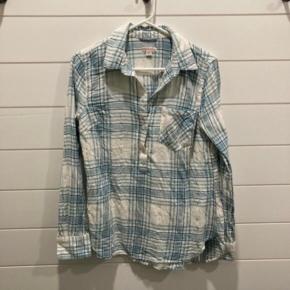 Merona Tops - Merona Aqua & Blue Plaid Long Sleeve Flannel Button-Up-Size Medium-GUC FallStyle